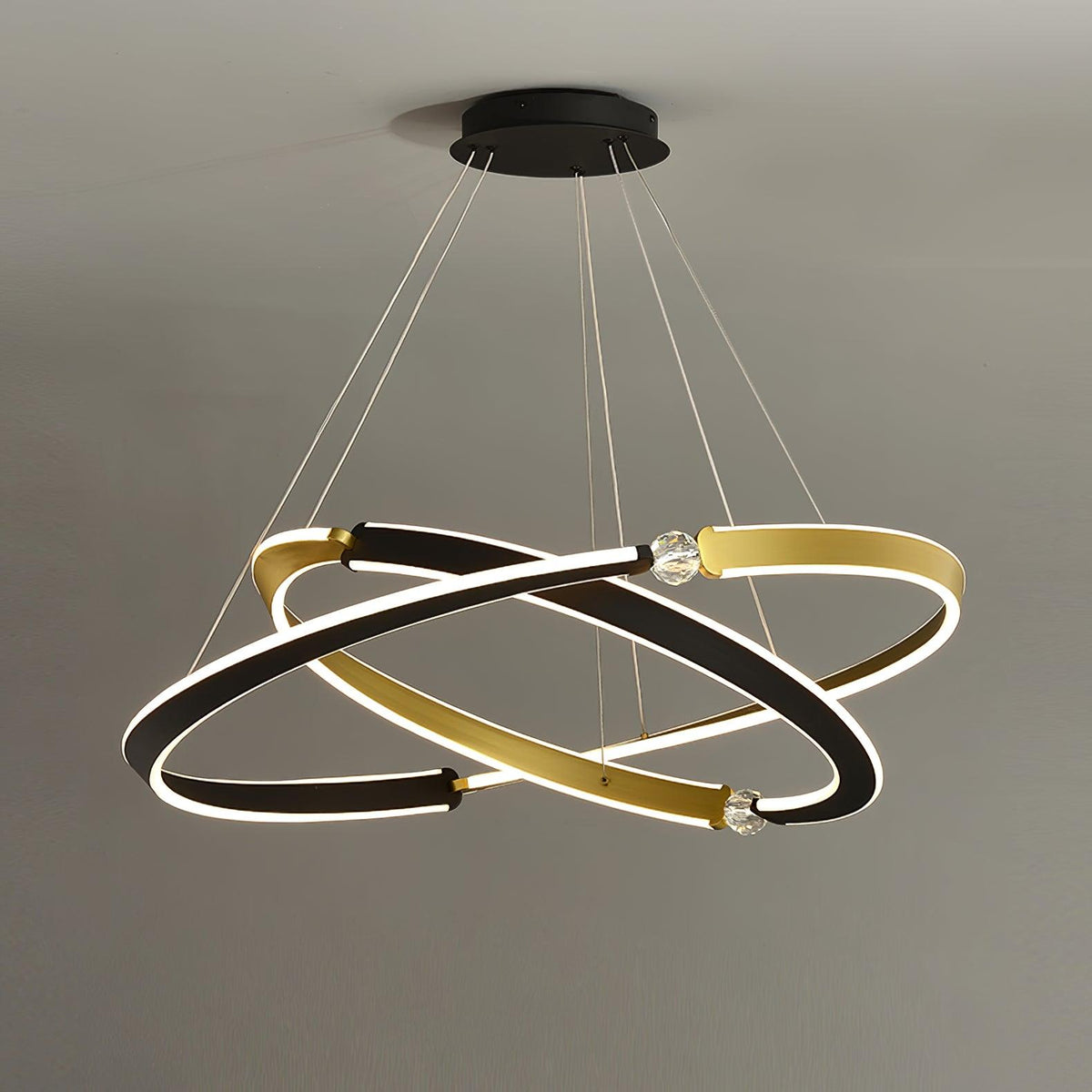 Elyerora lámpara de araña de cristal negro dorado LED para comedor