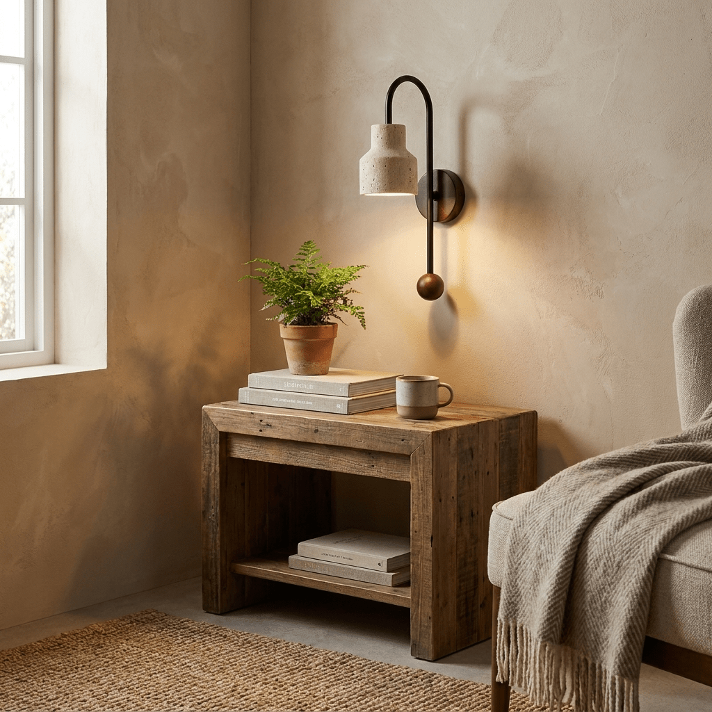 Aplique de pared Bell travertino nogal madera