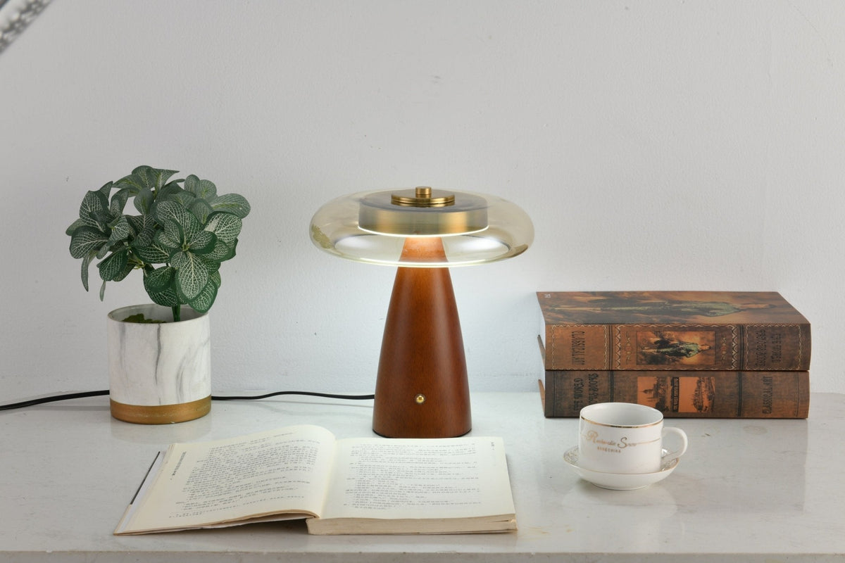 Lámpara de mesa de vidrio con forma de seta