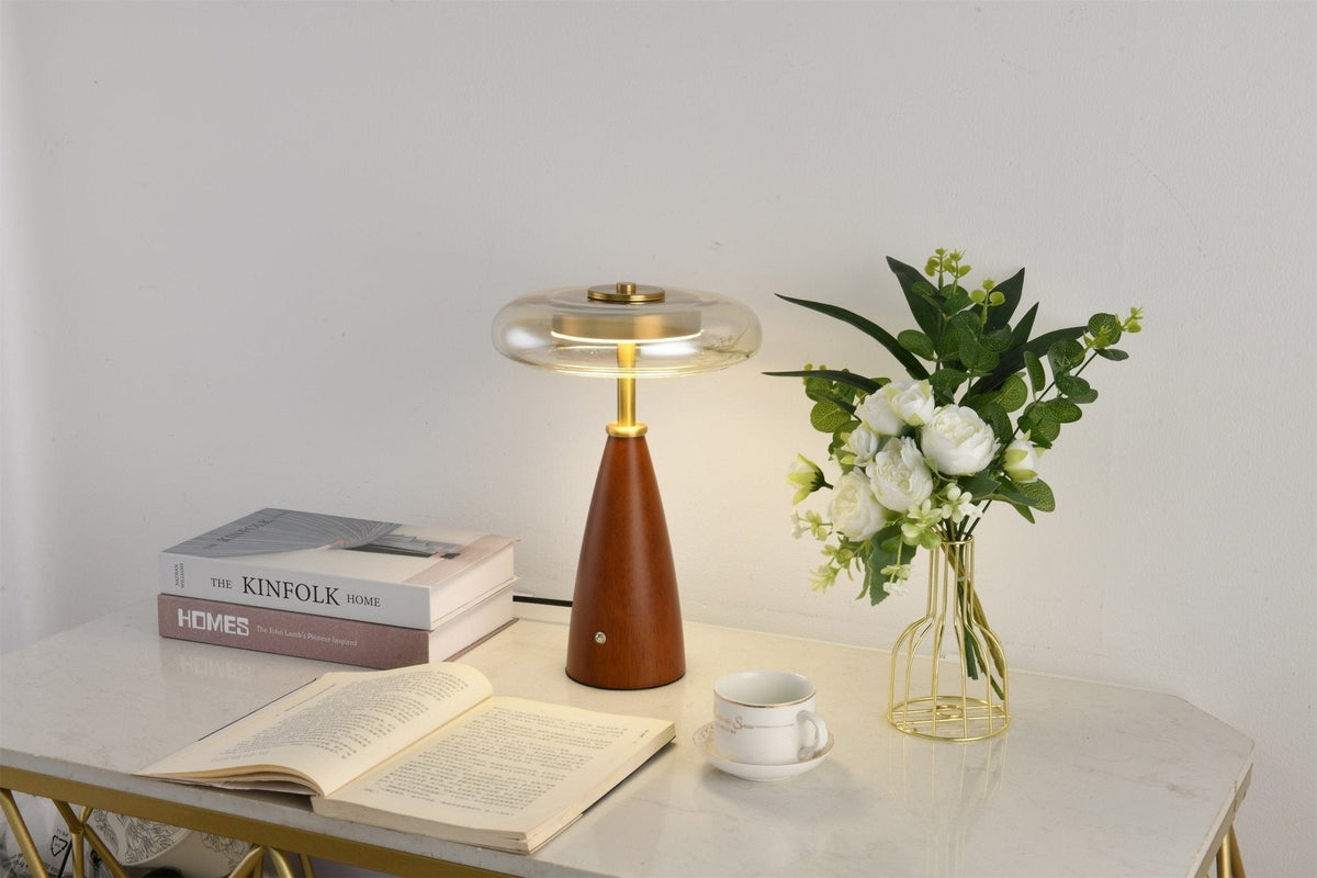 Lámpara de mesa de vidrio con forma de seta