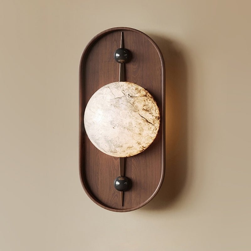 Nivuielle aplique de pared oval alabastro madera color nogal