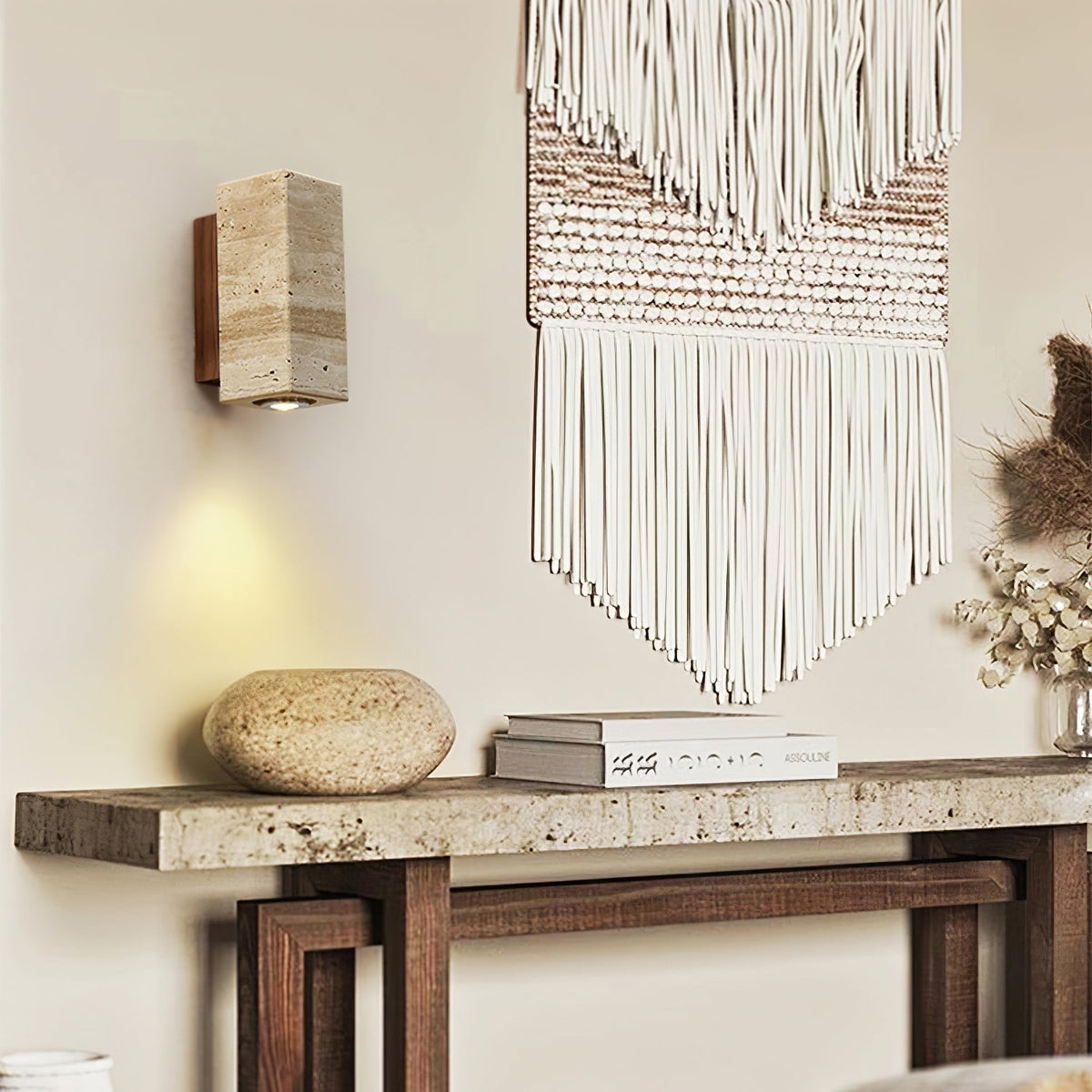 Valalaria aplique de pared rectangular en travertino con enchufe enchufable