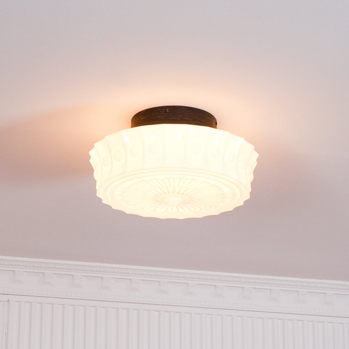 Veleraya lámpara de techo vidrio blanco floral para sala de estar