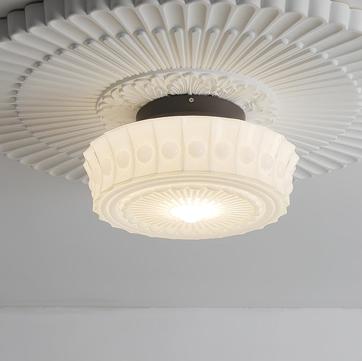 Veleraya lámpara de techo vidrio blanco floral para sala de estar
