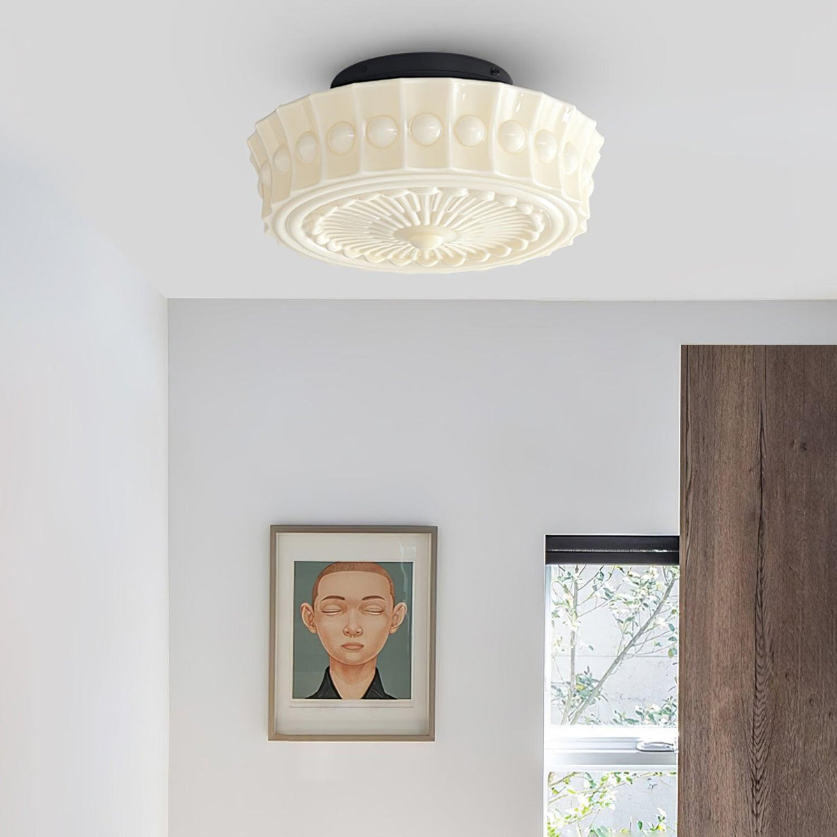 Veleraya lámpara de techo vidrio blanco floral para sala de estar