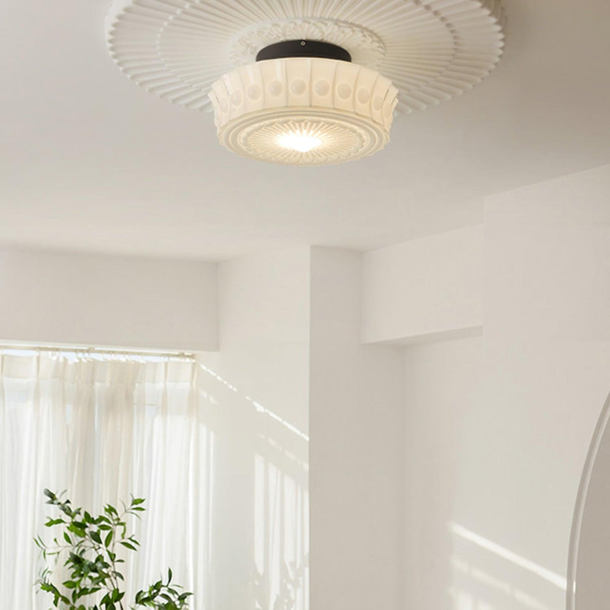 Veleraya lámpara de techo vidrio blanco floral para sala de estar