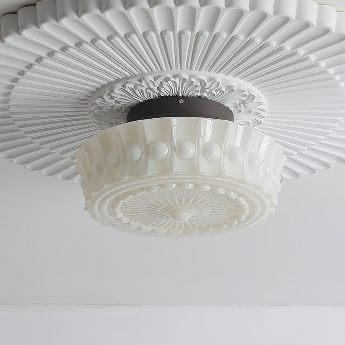Veleraya lámpara de techo vidrio blanco floral para sala de estar