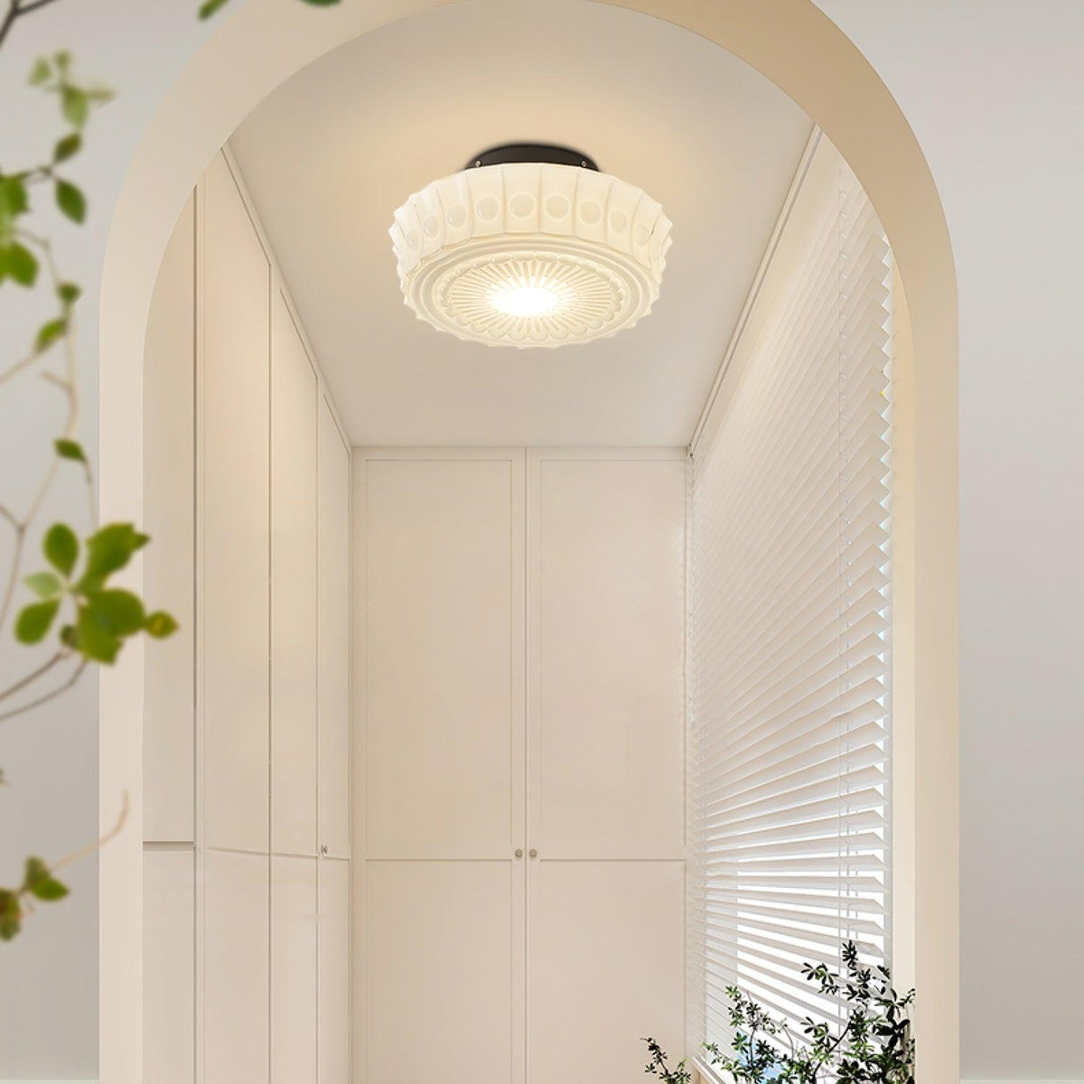 Veleraya lámpara de techo vidrio blanco floral para sala de estar