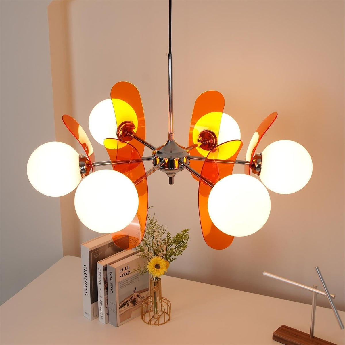 Prism Creativity lámpara de araña Sputnik con vidrio naranja