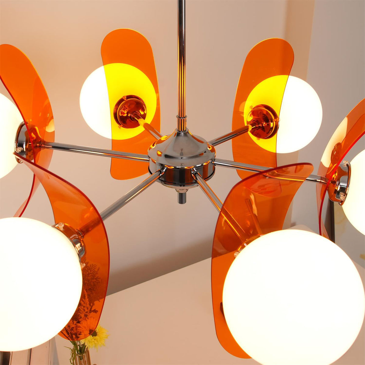 Prism Creativity lámpara de araña Sputnik con vidrio naranja