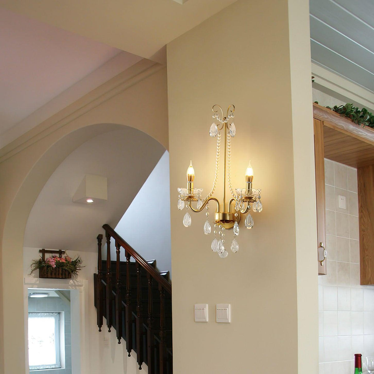 Nydoraris aplique de pared elegancia Pearl Chain de cristal