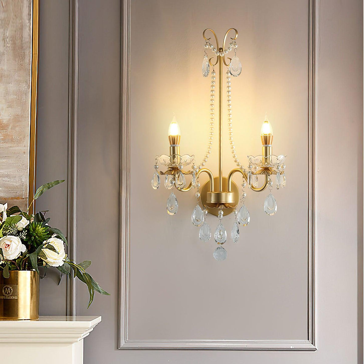 Nydoraris aplique de pared elegancia Pearl Chain de cristal
