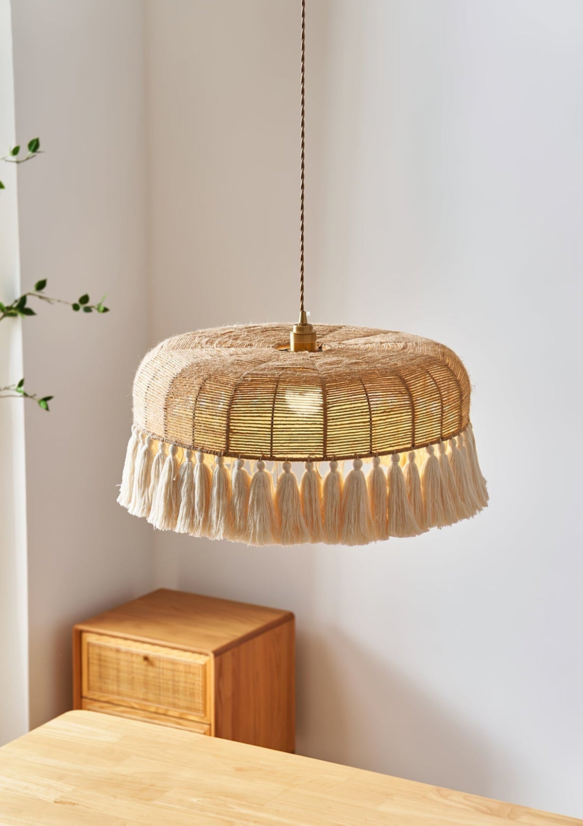 Boho lámpara colgante tejida a mano en yute