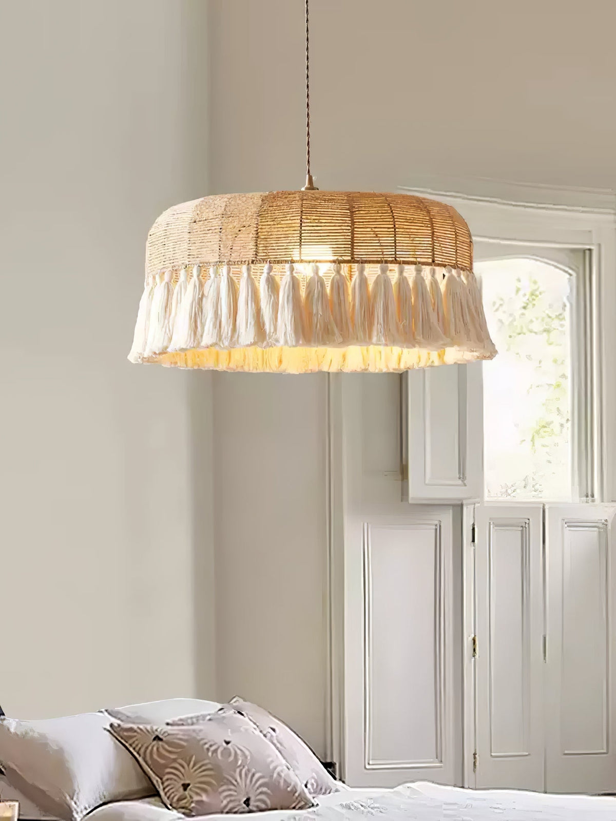 Boho lámpara colgante tejida a mano en yute