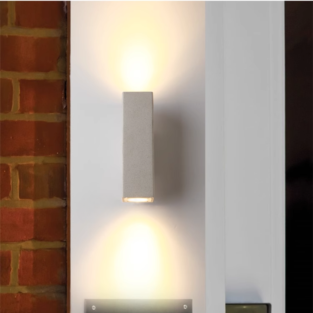 Ray Minimalista Rectangular Cemento Aplique de Pared Exterior Blanco