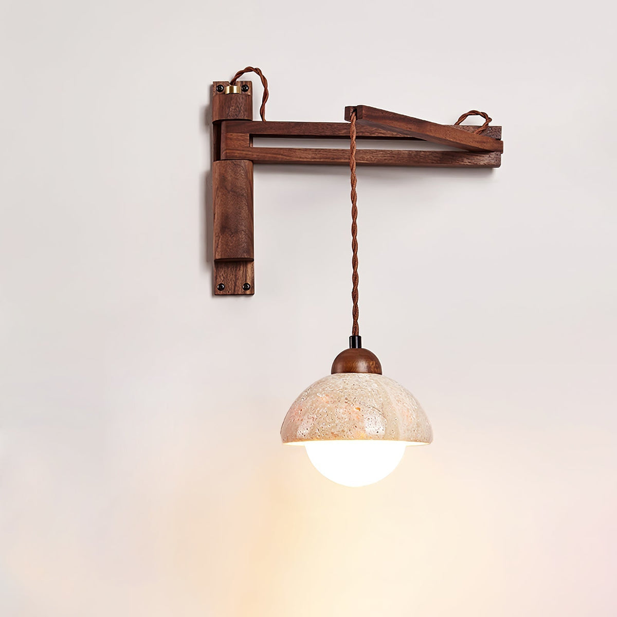 Noreenne de travertino aplique de pared con brazo oscilante enchufe enchufable