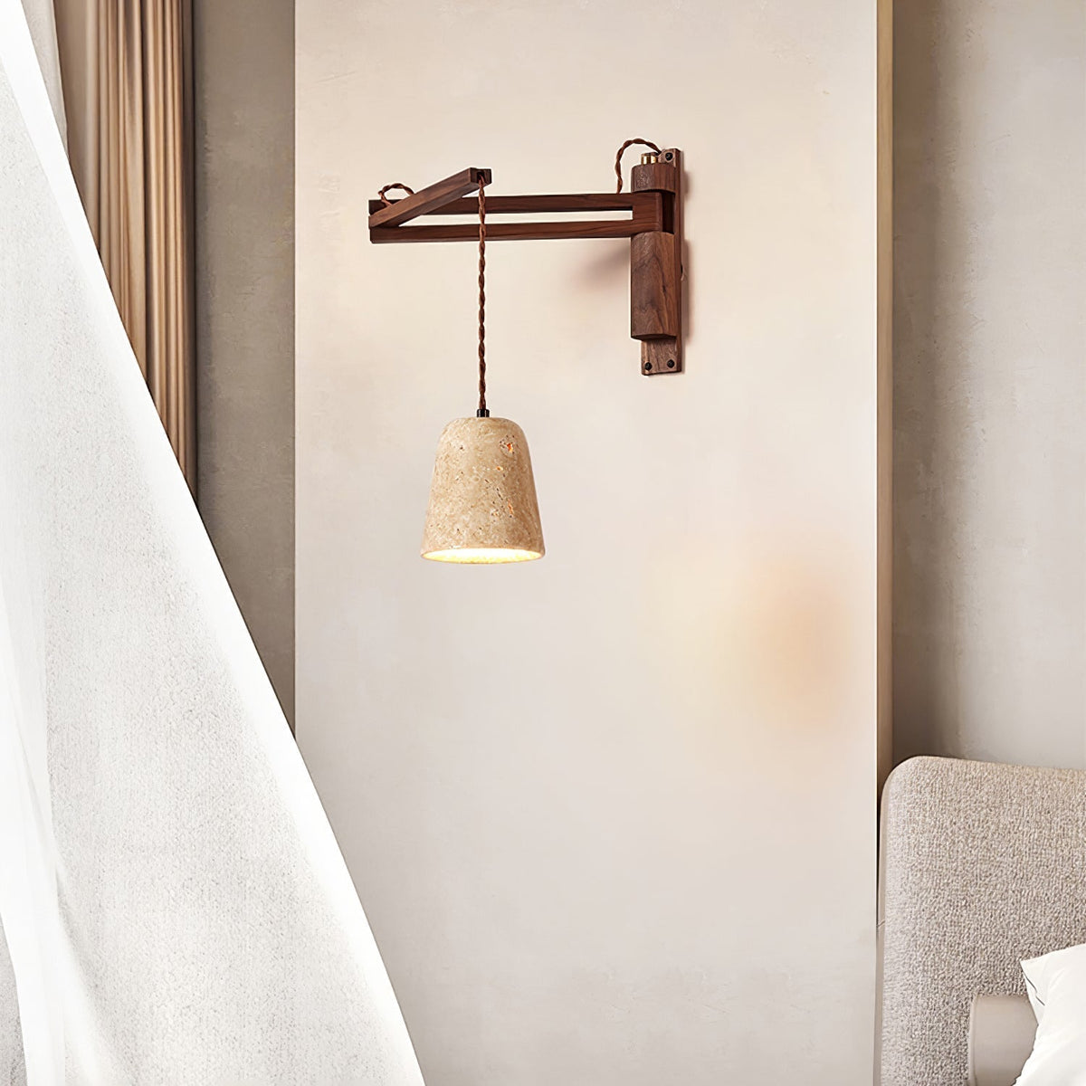 Noreenne de travertino aplique de pared con brazo oscilante enchufe enchufable