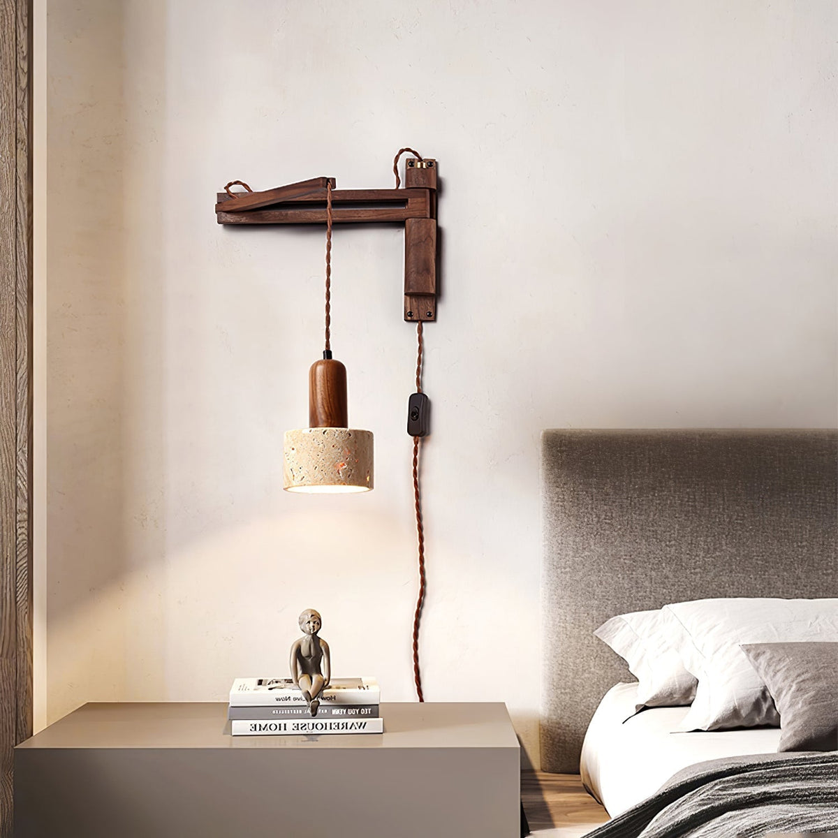 Noreenne de travertino aplique de pared con brazo oscilante enchufe enchufable