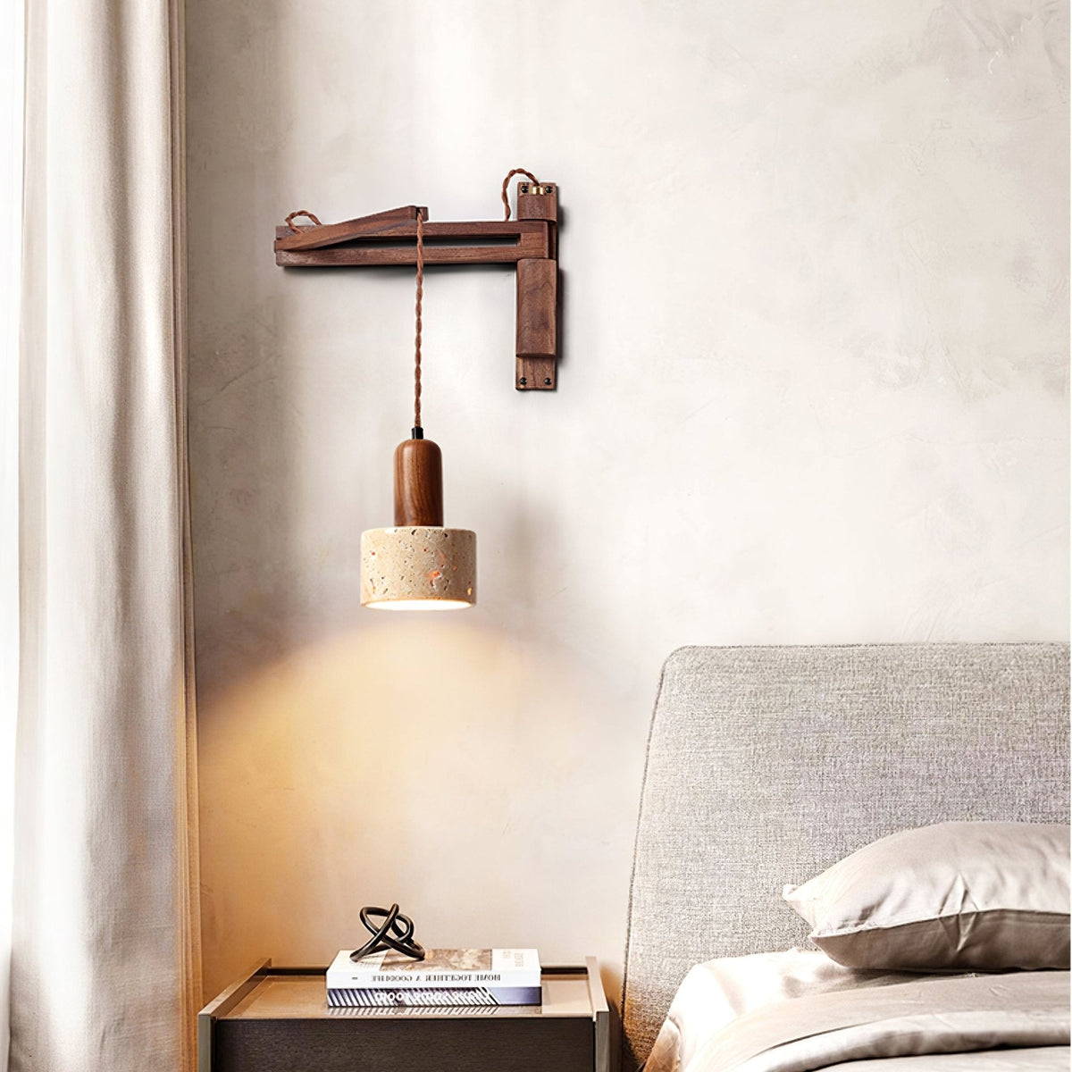 Noreenne de travertino aplique de pared con brazo oscilante enchufe enchufable