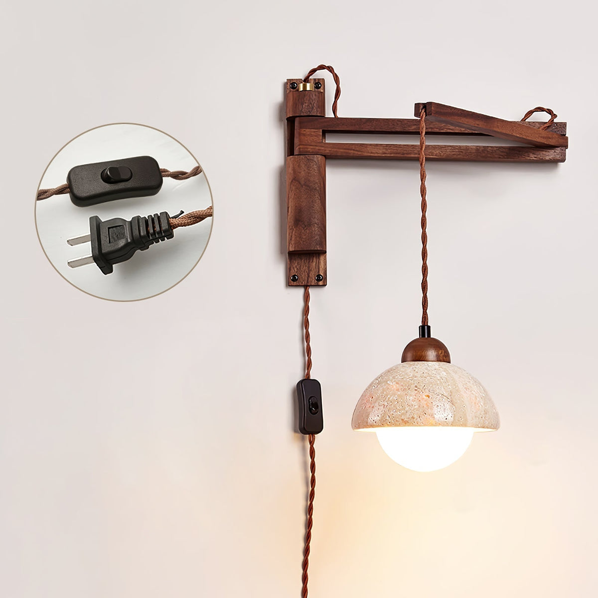 Noreenne de travertino aplique de pared con brazo oscilante enchufe enchufable