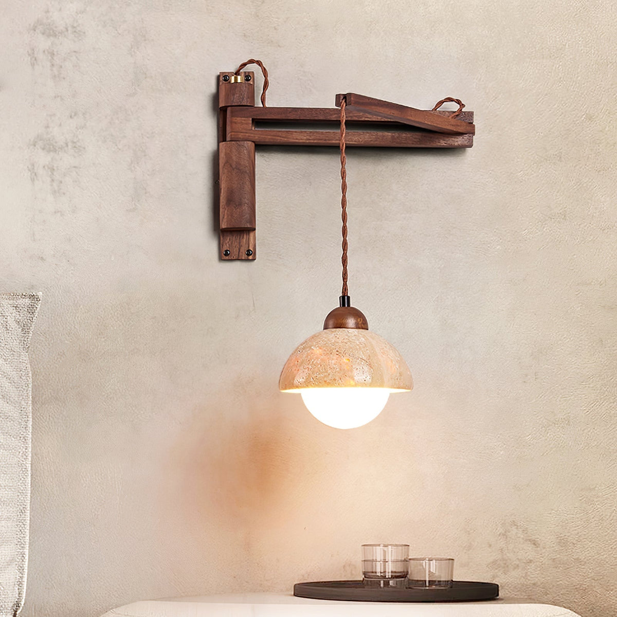 Noreenne de travertino aplique de pared con brazo oscilante enchufe enchufable