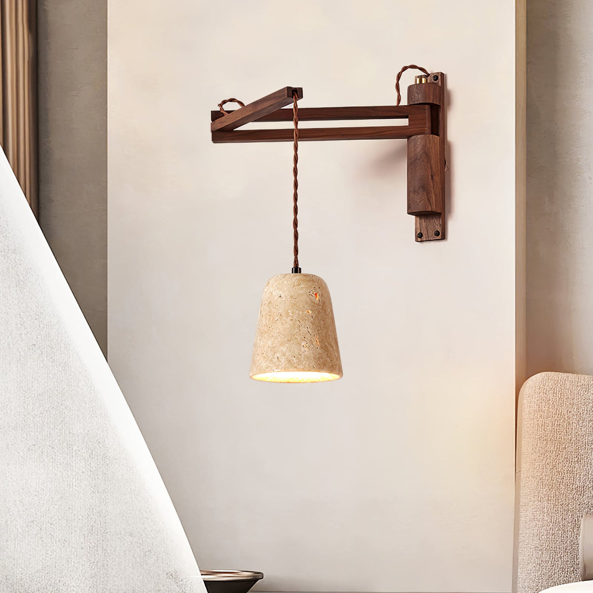 Noreenne de travertino aplique de pared con brazo oscilante enchufe enchufable