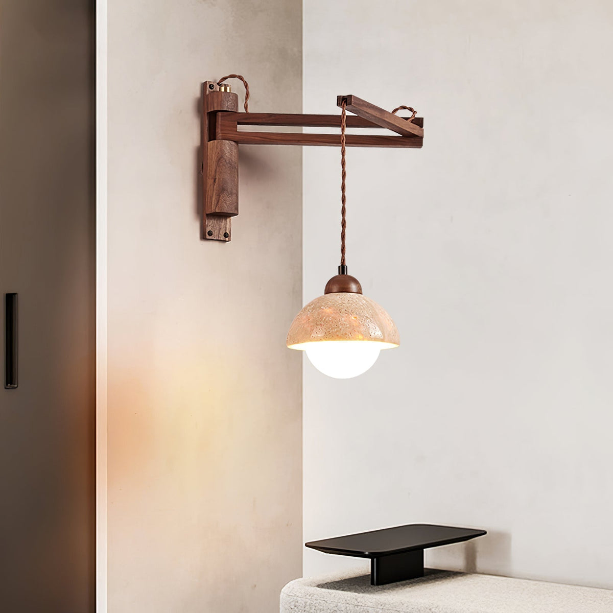 Noreenne de travertino aplique de pared con brazo oscilante enchufe enchufable