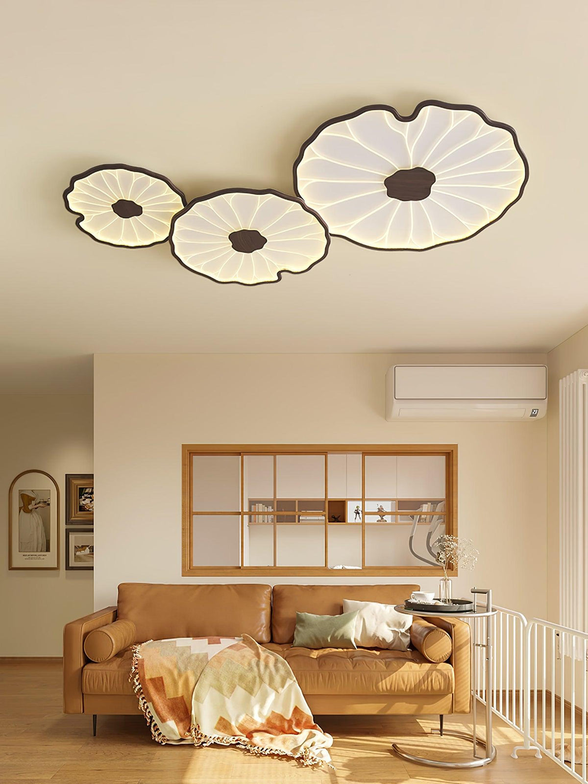 Rinorian lámpara de techo Lotus Leaf con acabado de madera