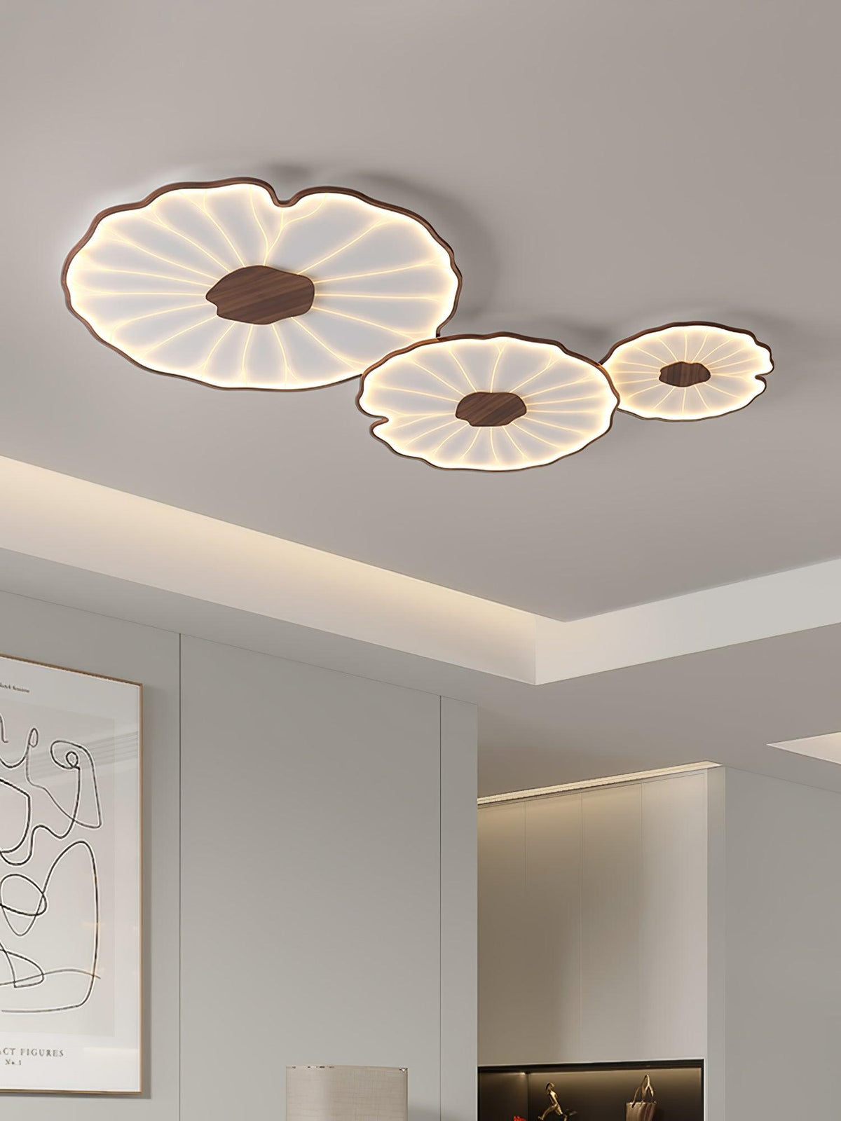 Rinorian lámpara de techo Lotus Leaf con acabado de madera