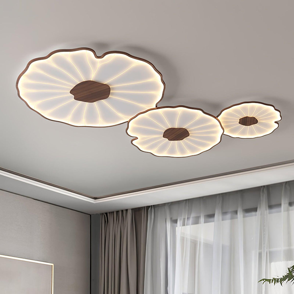 Rinorian lámpara de techo Lotus Leaf con acabado de madera