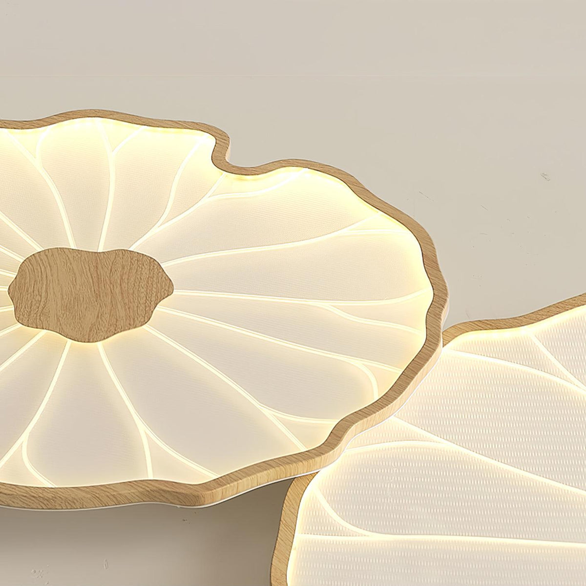 Rinorian lámpara de techo Lotus Leaf con acabado de madera