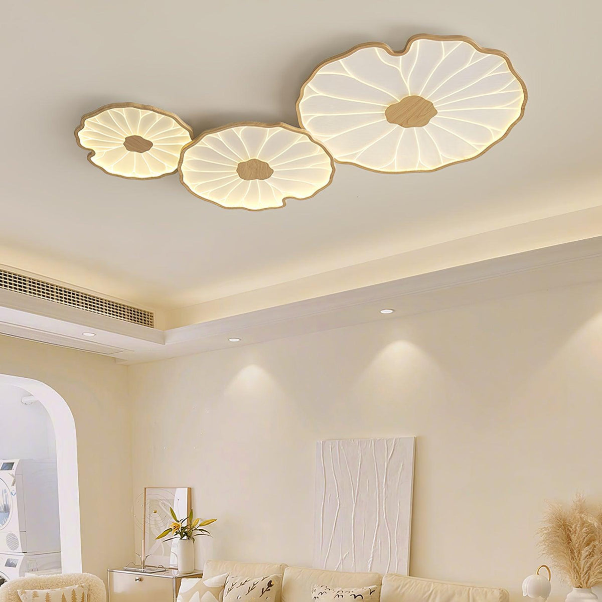 Rinorian lámpara de techo Lotus Leaf con acabado de madera