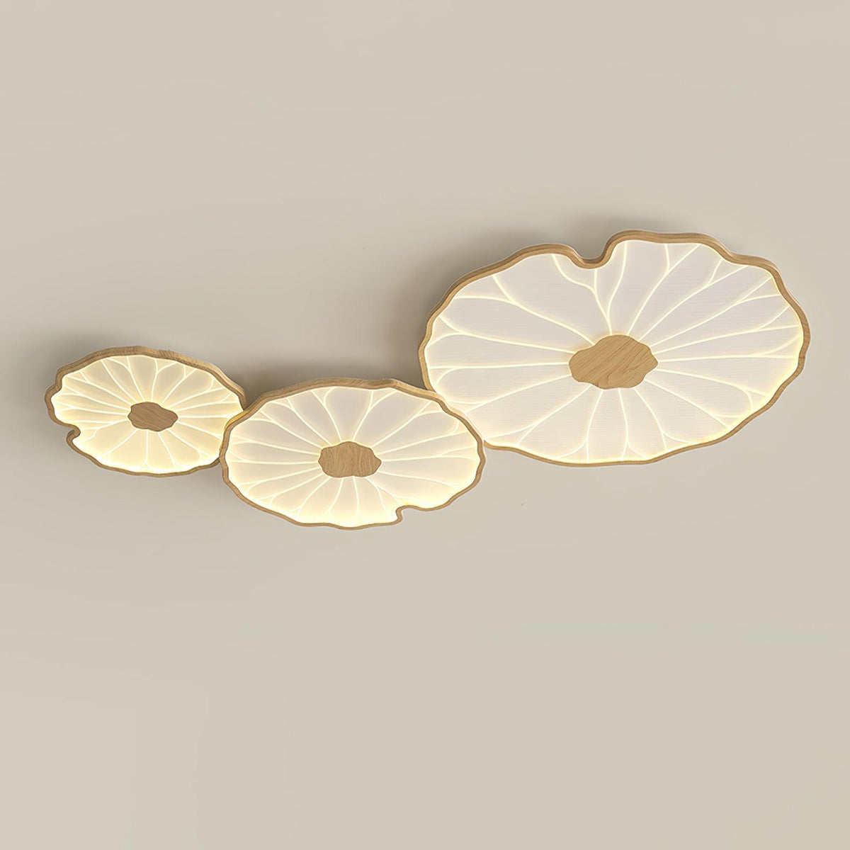 Rinorian lámpara de techo Lotus Leaf con acabado de madera