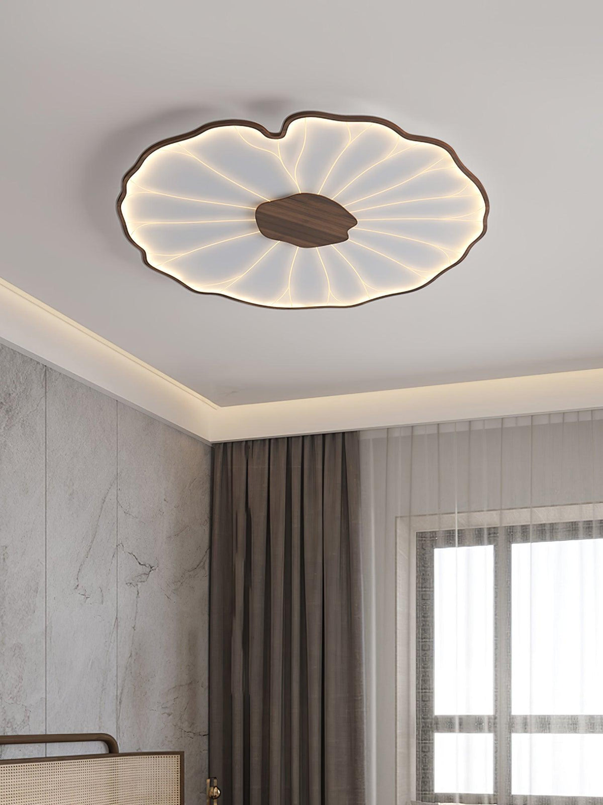 Rinorian lámpara de techo Lotus Leaf con acabado de madera