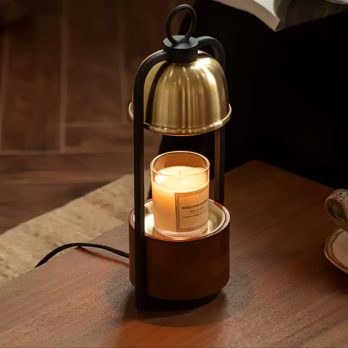Rosa lámpara de mesa moderna de madera de nogal
