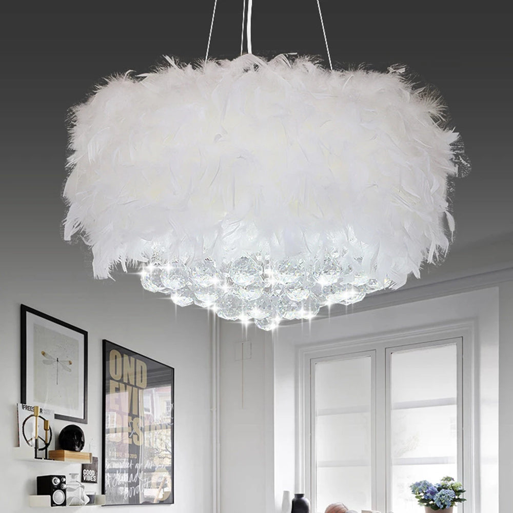 O'Moore Moderna Redonda Cristal/Pluma Lámpara Colgante Blanca