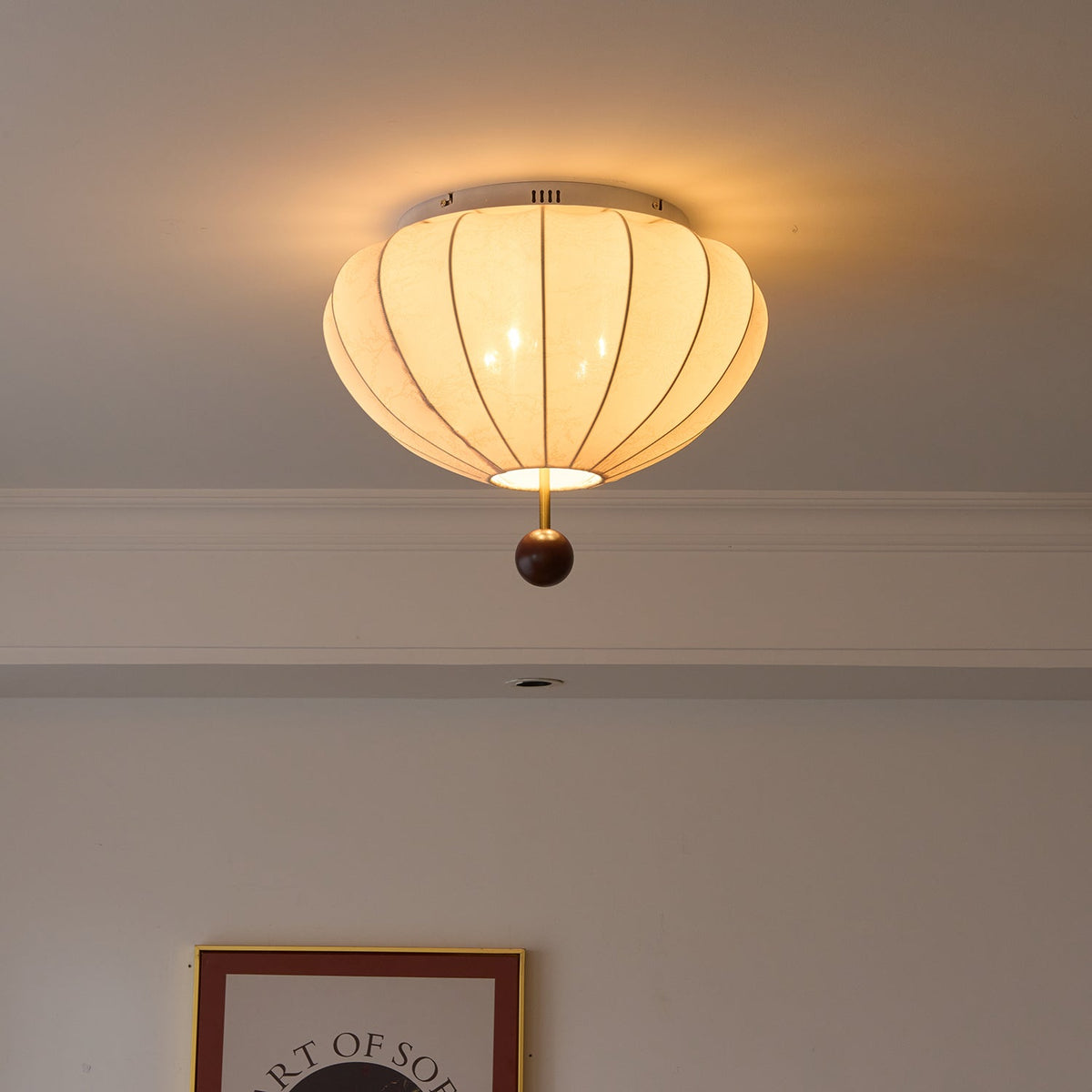 Rinelora lámpara de techo de madera y tejido con forma de farol