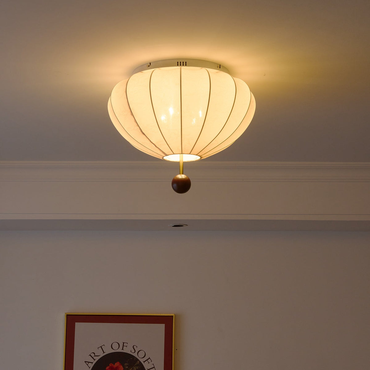 Rinelora lámpara de techo de madera y tejido con forma de farol
