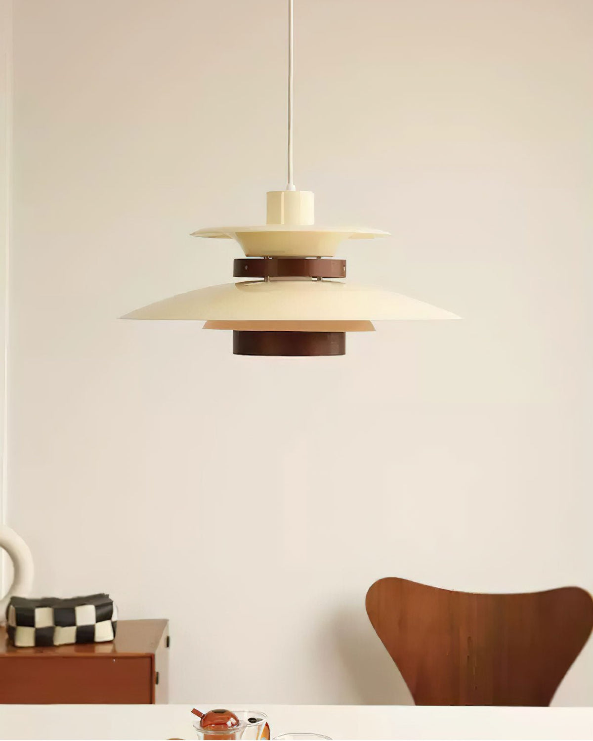 Xyla lámpara colgante de madera con pantalla superpuesta nórdica para comedor