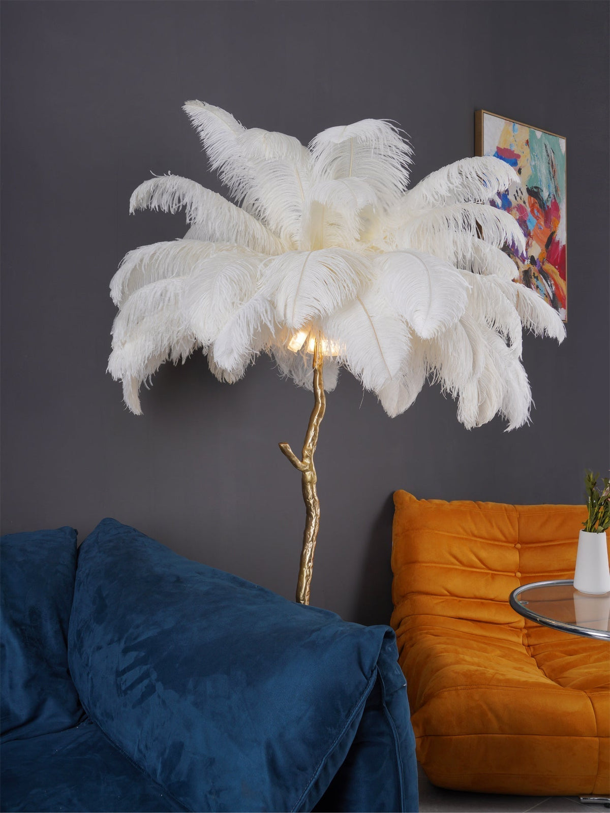 Selis lámpara de pie con pluma y latón