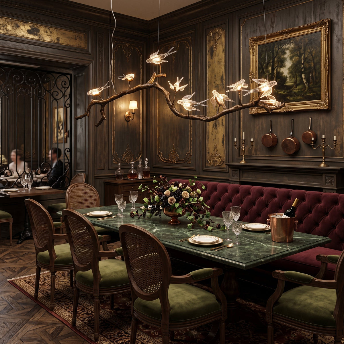 Dovemere Lámpara de Araña Lineal de Ramas y Pájaros