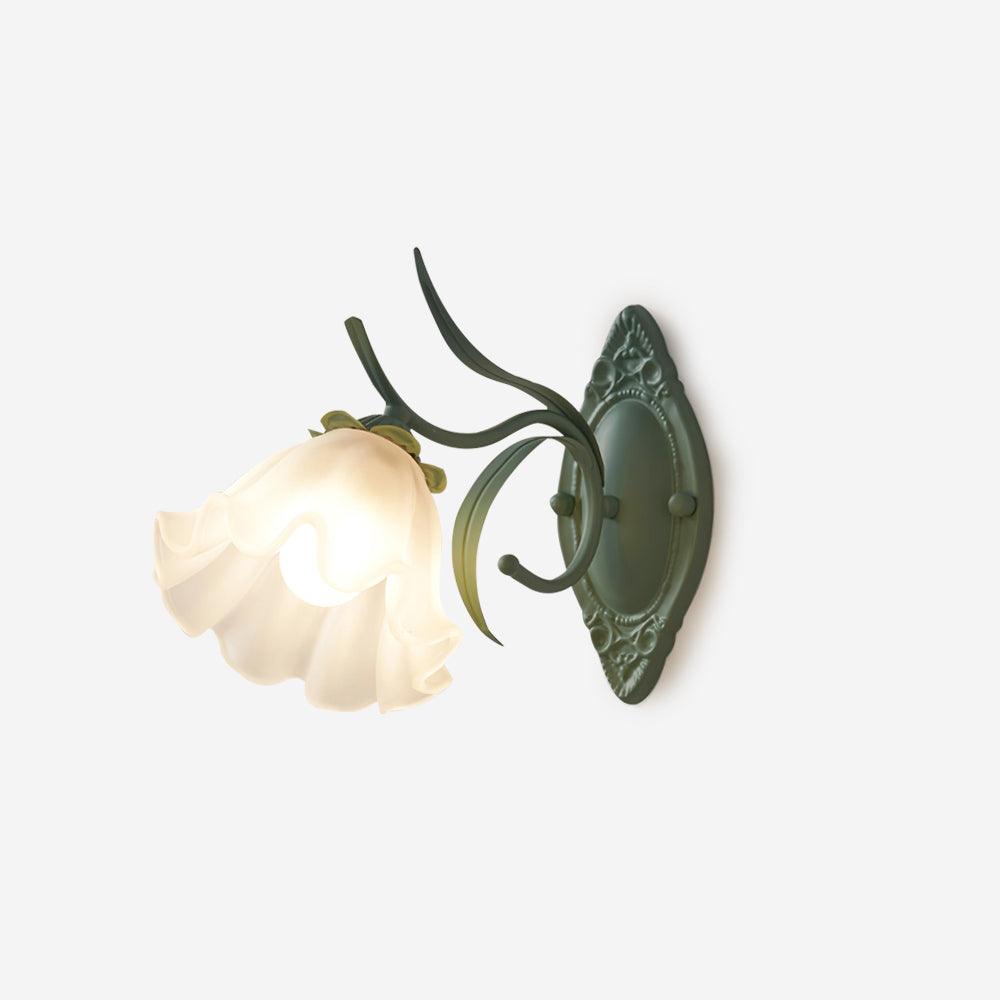 Aplique de pared vintage con sombra floral de vidrio para dormitorio y sala de estar