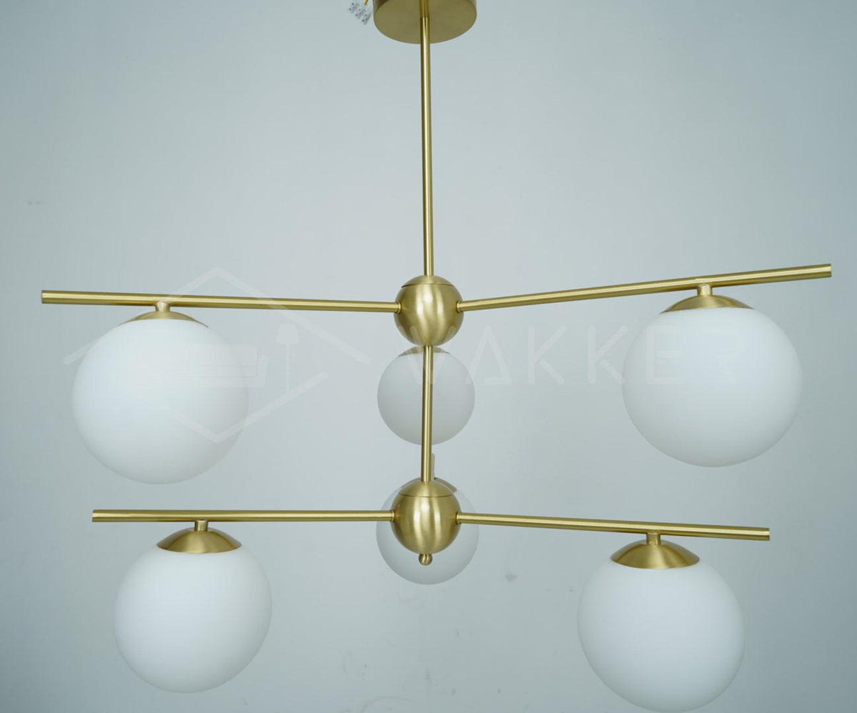 Casoella lámpara de araña esfera y tallo moderna dorada LED
