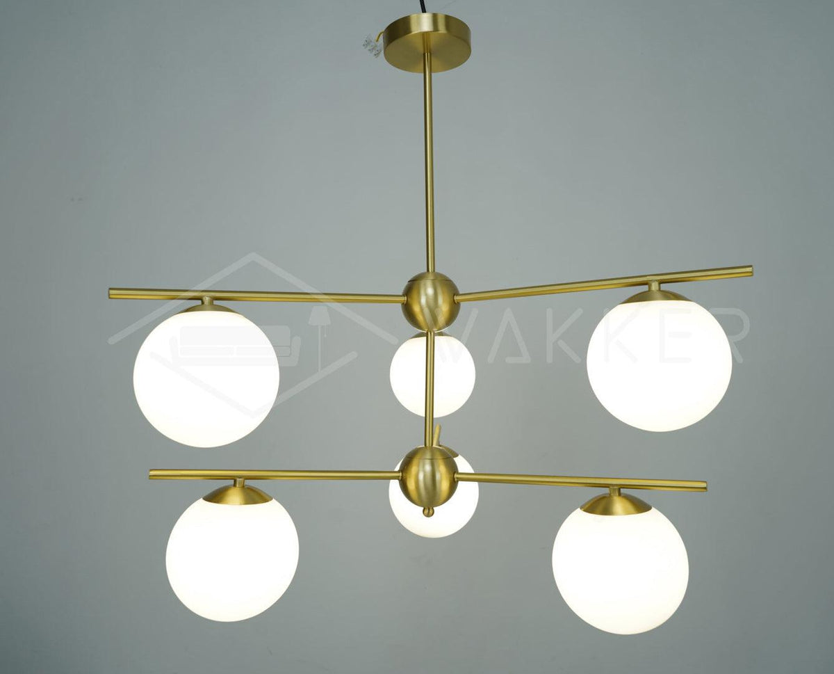 Casoella lámpara de araña esfera y tallo moderna dorada LED