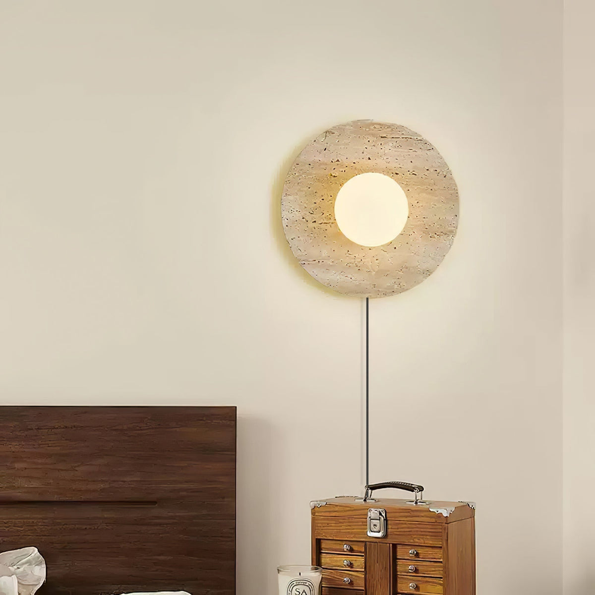 Hylso aplique de pared con pantalla de travertino