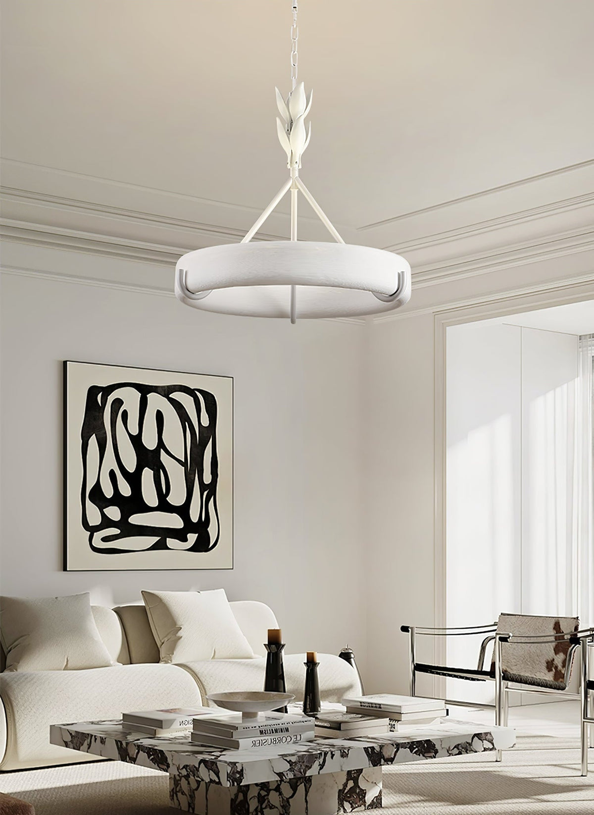 Eixor lámpara de araña de yeso blanca forma floral minimalista