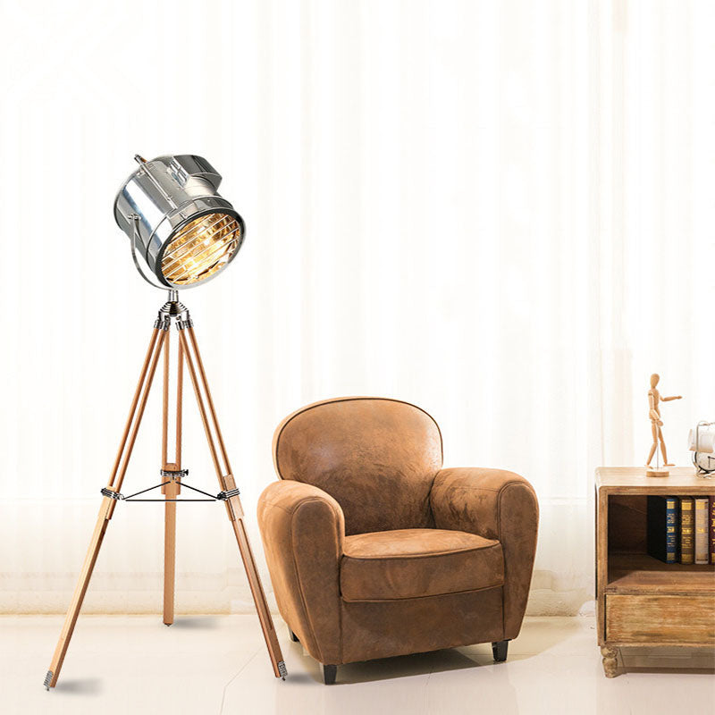 Mira Moderna Diseño Metal/Madera Lámpara de Pie Cromo/Dorada