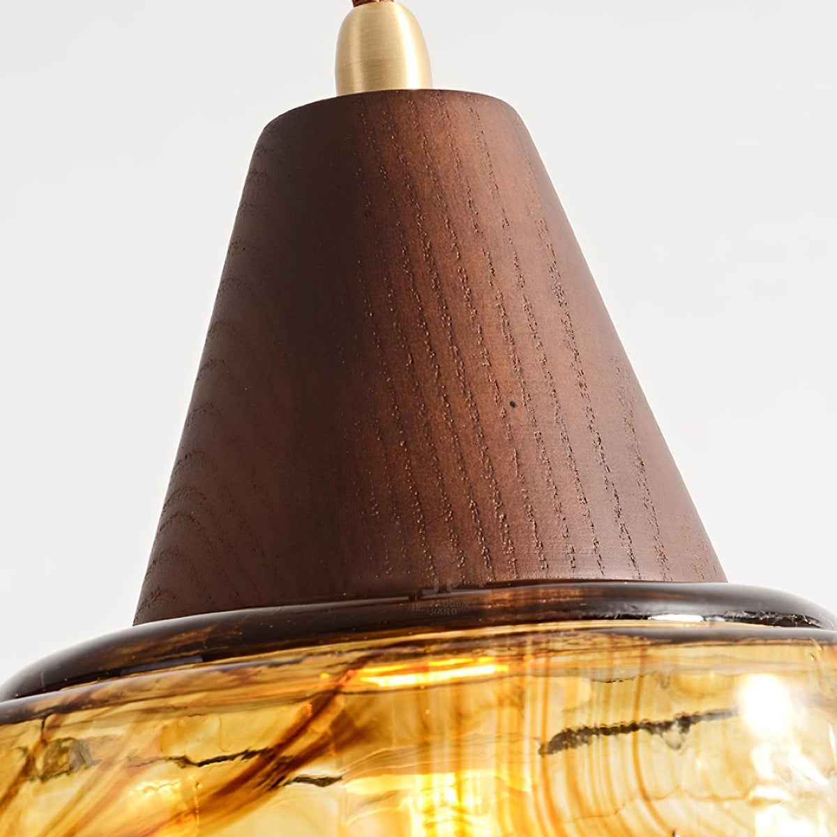 Lámpara colgante de vidrio ámbar y madera superior vintage artística