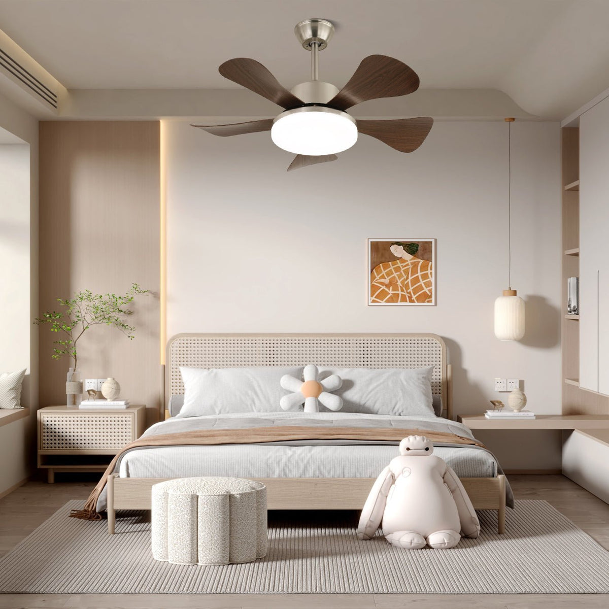 Aldeelle ventilador de techo con luz moderno de madera