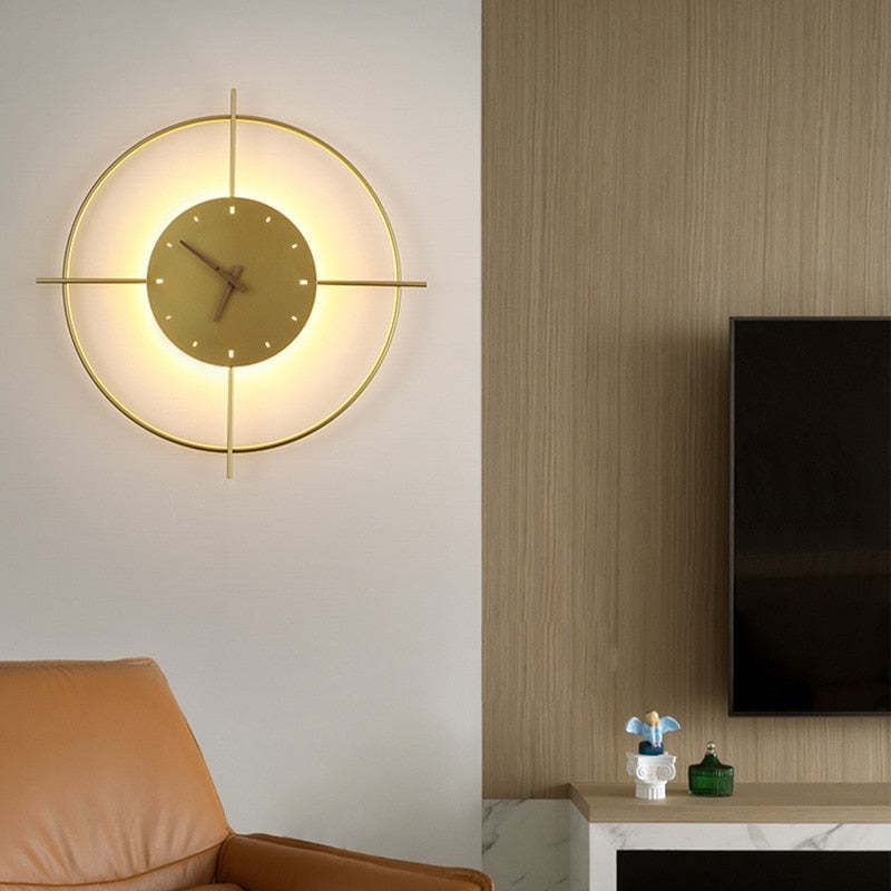 Nordic Moderno LED Redondo Reloj Metal Aplique de Pared Dorado/Negro